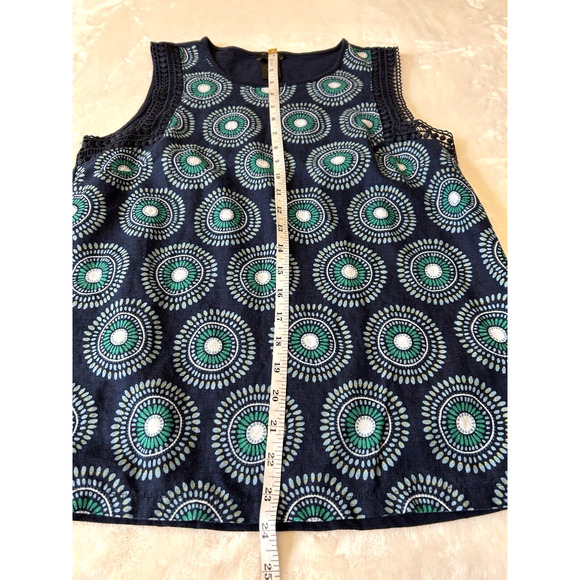 Ann Taylor Women's Short Sleeve Print Top Petite M Linen Blend Blue Embroidered - Picture 4 of 6